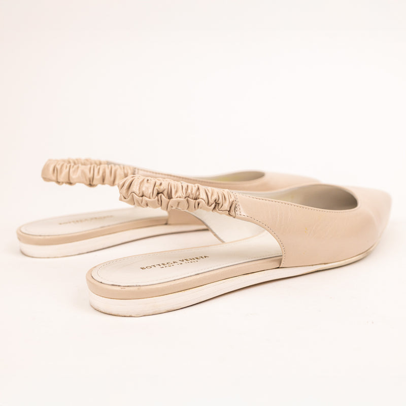 Bottega Veneta Beige Ruched Slingback Leather Flats Size 40.5