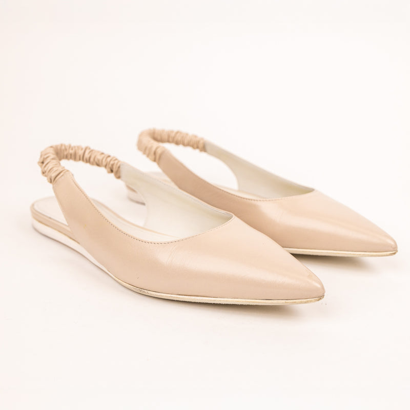 Bottega Veneta Beige Ruched Slingback Leather Flats Size 40.5