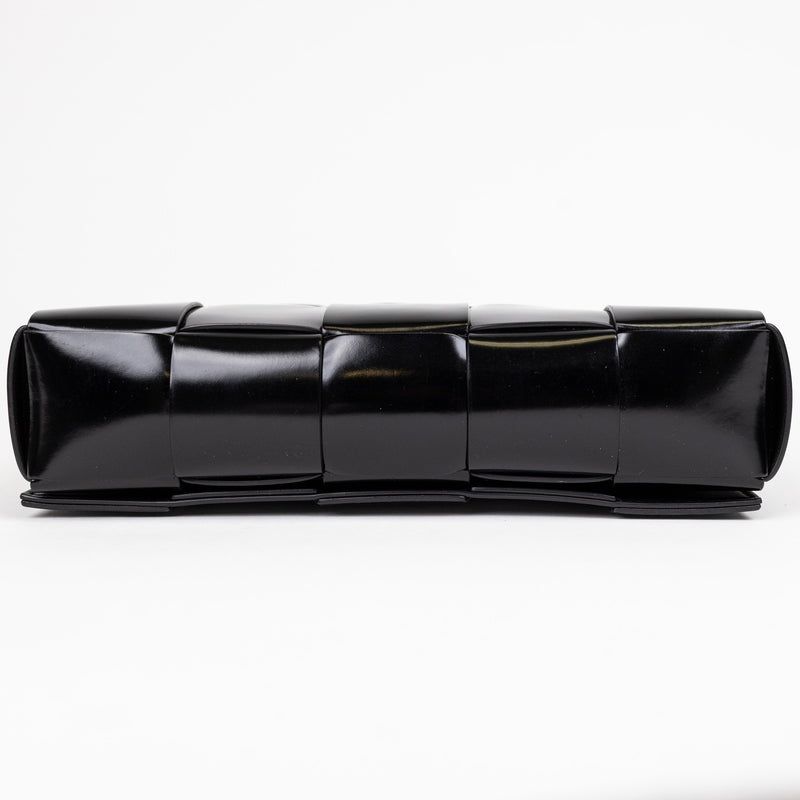 Bottega Veneta Black Patent Leather Spazzolato Woven Cassette Bag