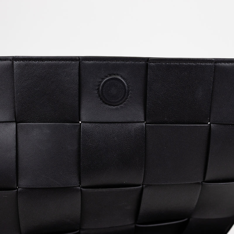 Bottega Veneta Black Patent Leather Spazzolato Woven Cassette Bag