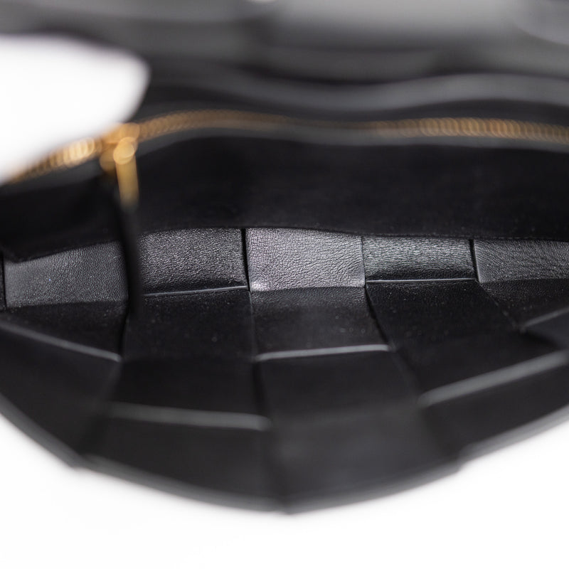 Bottega Veneta Black Patent Leather Spazzolato Woven Cassette Bag