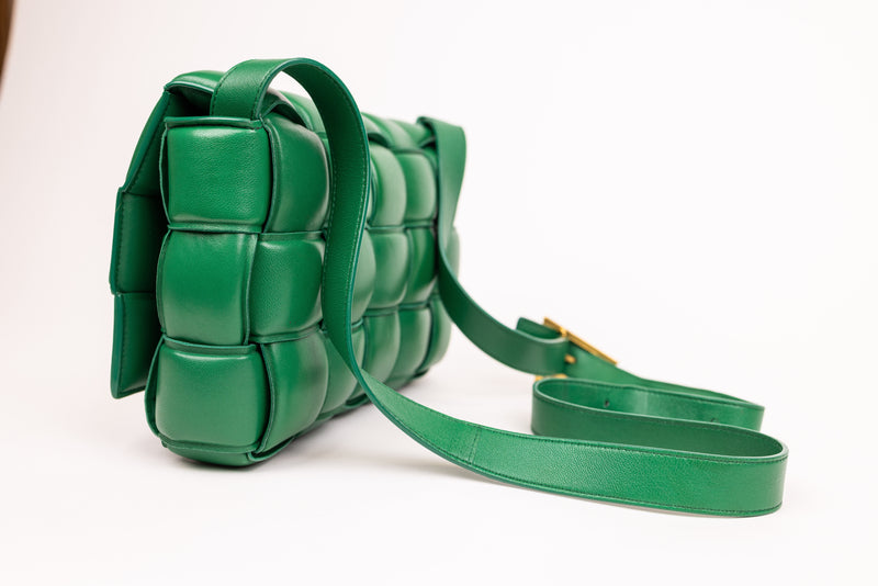Bottega Veneta Green Leather Nappa Intreccio Cassette Bag