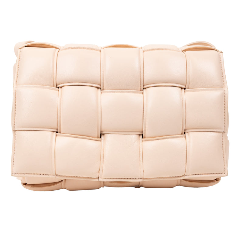 Bottega Veneta Peach Orange Pink Intrecciato Padded Cassette Crossbody Bag