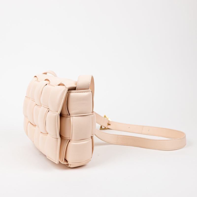 Bottega Veneta Peach Orange Pink Intrecciato Padded Cassette Crossbody Bag