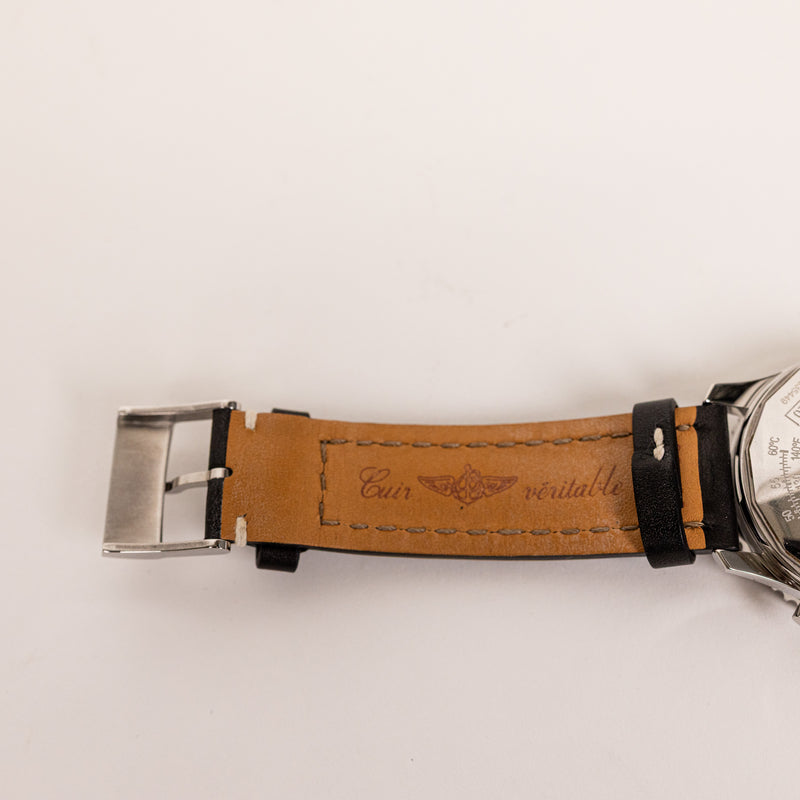 Breitling Silver Black Navitimer Chronograph Stainless Steel Case