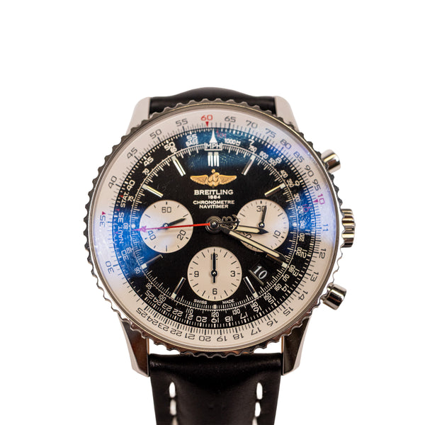 Breitling Silver Black Navitimer Chronograph Stainless Steel Case