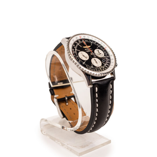 Breitling Silver Black Navitimer Chronograph Stainless Steel Case