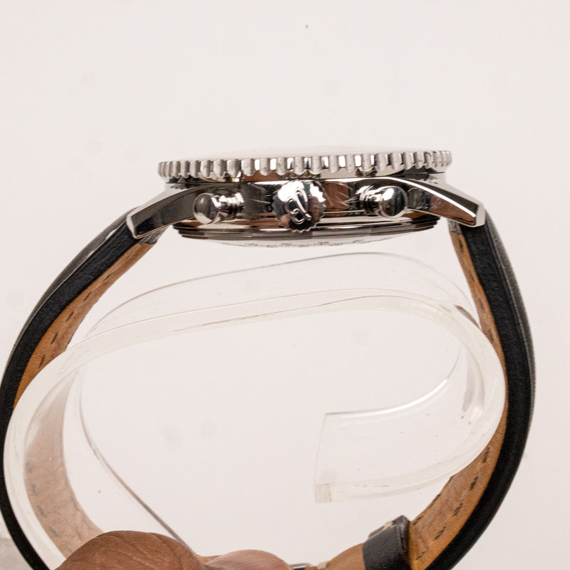 Breitling Silver Black Navitimer Chronograph Stainless Steel Case