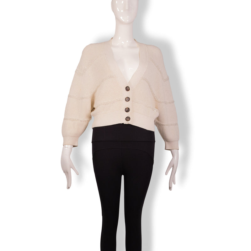 Brunello Cucinelli Cream Sequin Crochet Cardigan Size 4
