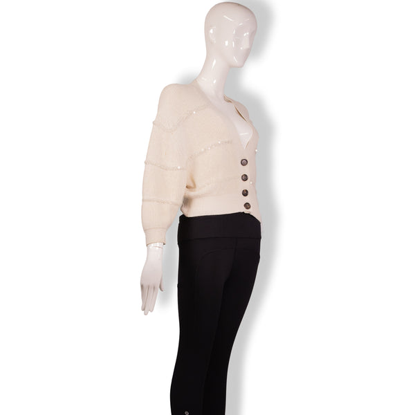 Brunello Cucinelli Cream Sequin Crochet Cardigan Size 4