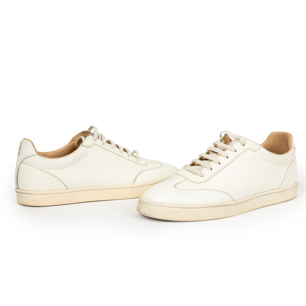 Brunello Cucinelli Cream Grained Deerskin Leather Sneakers 46