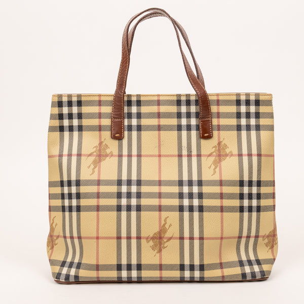 Burberry Double Handle Nova Tan Beige Checkered Tote Bag