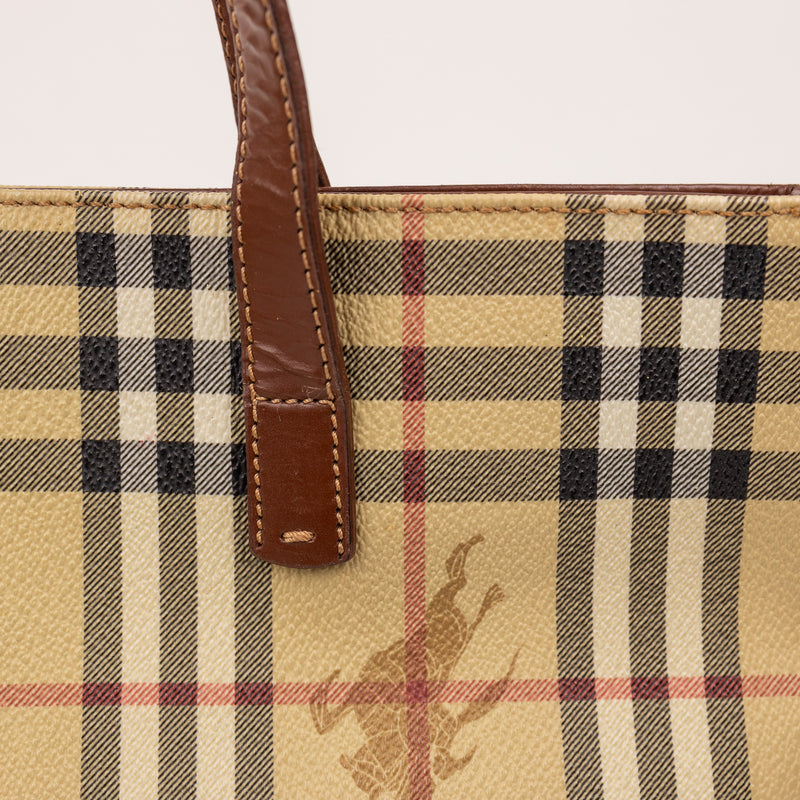 Burberry Double Handle Nova Tan Beige Checkered Tote Bag