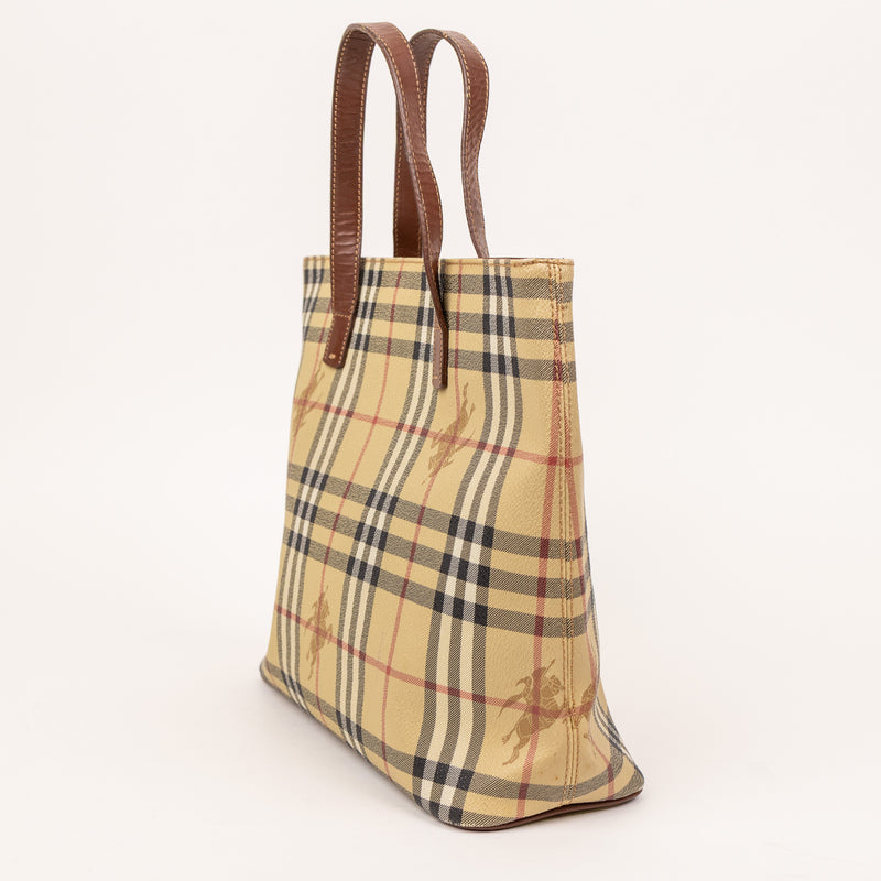 Burberry Double Handle Nova Tan Beige Checkered Tote Bag