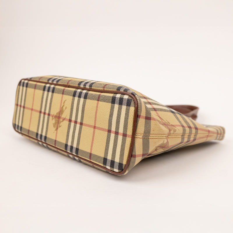 Burberry Double Handle Nova Tan Beige Checkered Tote Bag