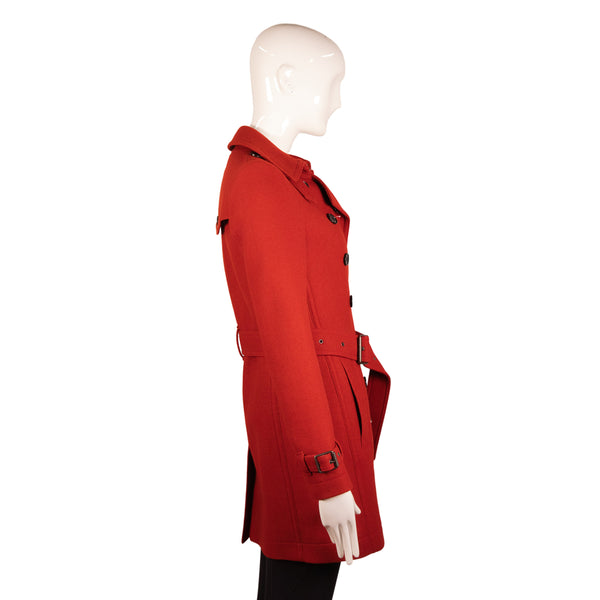 Burberry Brit Red Wool Belted Coat Size S