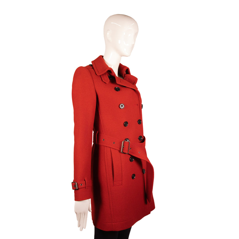 Burberry Brit Red Wool Belted Coat Size S