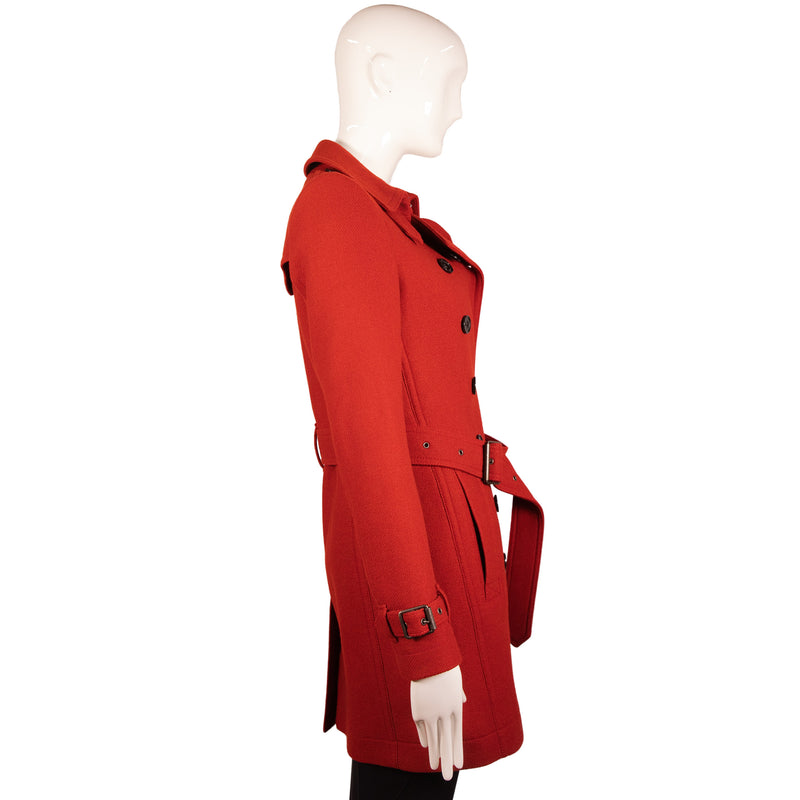 Burberry Brit Red Wool Belted Coat Size S
