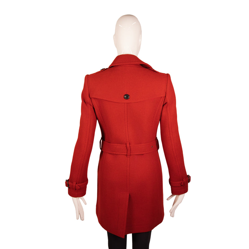 Burberry Brit Red Wool Belted Coat Size S