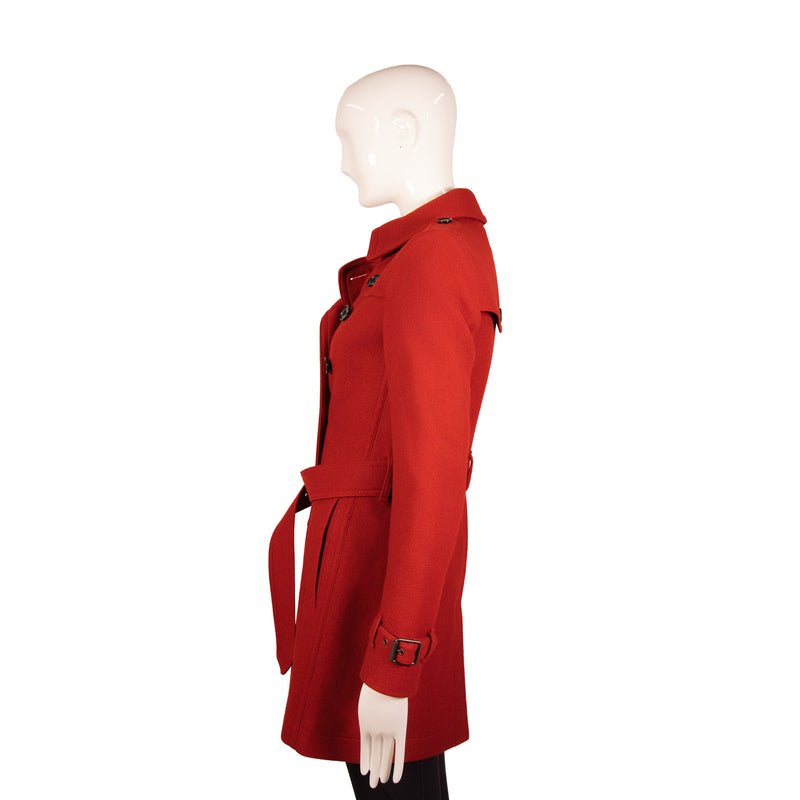 Burberry Brit Red Wool Belted Coat Size S