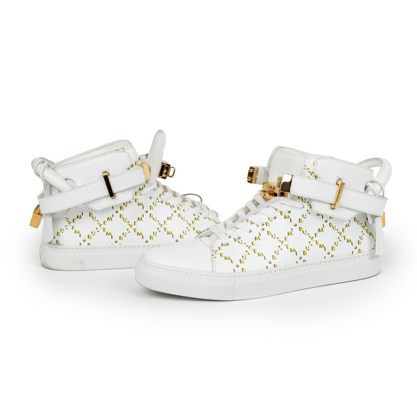 Buscemi White Yellow 100MM High Top Leather Sneakers 40