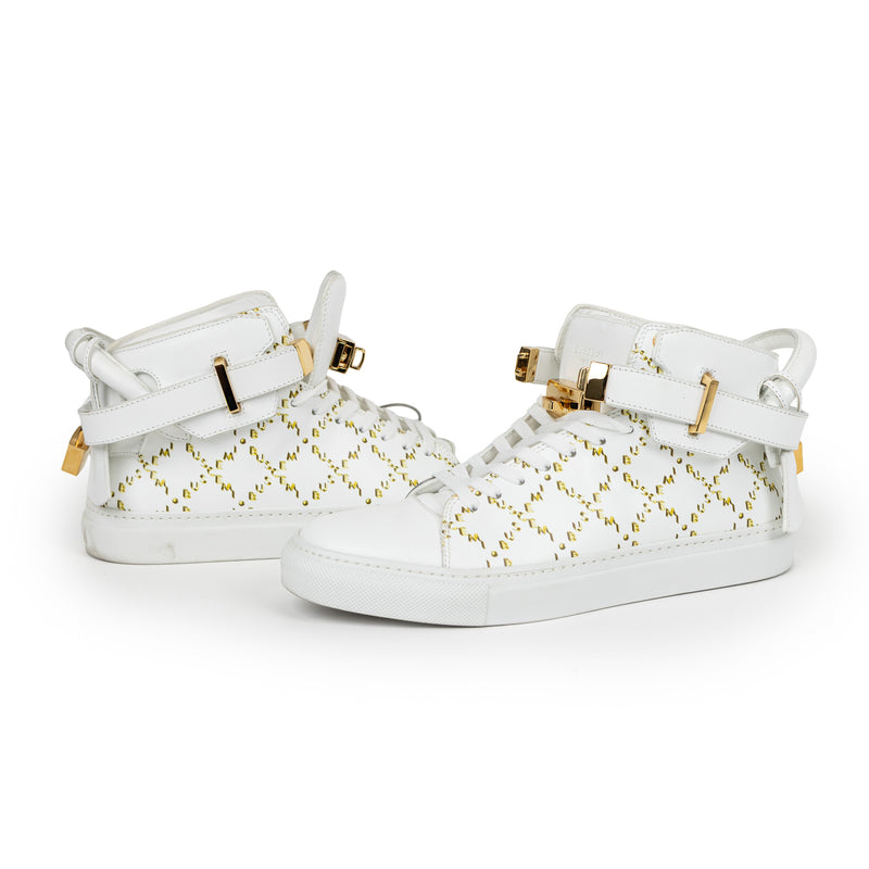 Buscemi White Yellow 100MM High Top Leather Sneakers 40