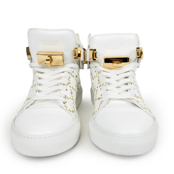Buscemi White Yellow 100MM High Top Leather Sneakers 40