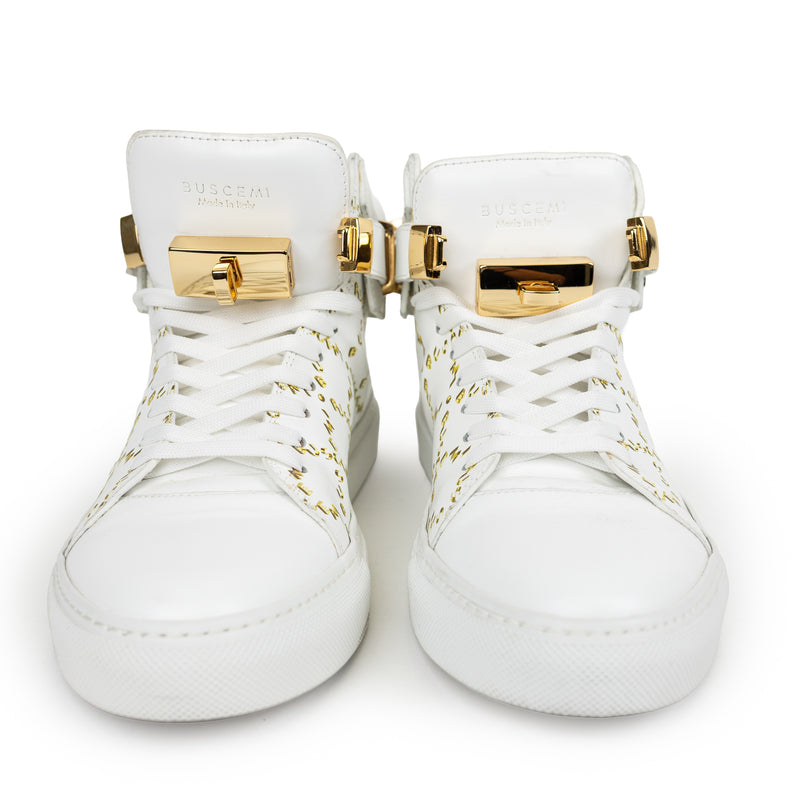 Buscemi White Yellow 100MM High Top Leather Sneakers 40