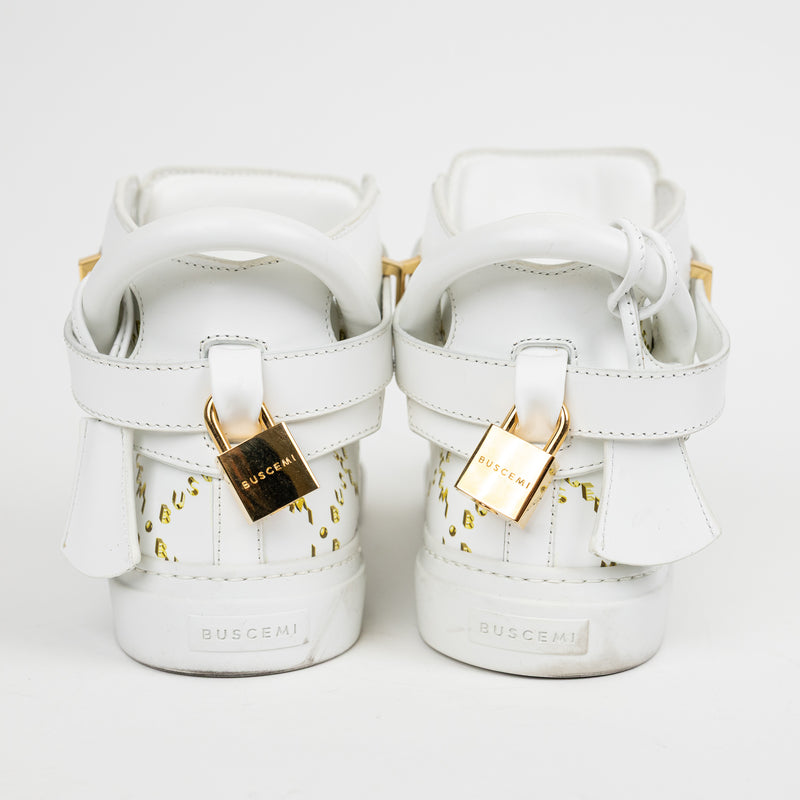 Buscemi White Yellow 100MM High Top Leather Sneakers 40