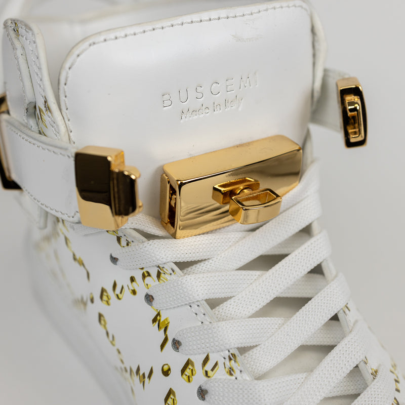 Buscemi White Yellow 100MM High Top Leather Sneakers 40
