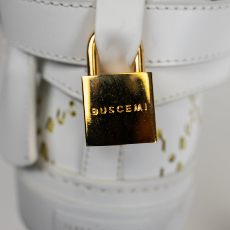 Buscemi White Yellow 100MM High Top Leather Sneakers 40
