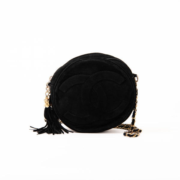 Vintage Chanel  Black Suede & Leather Quilted Circle Bag