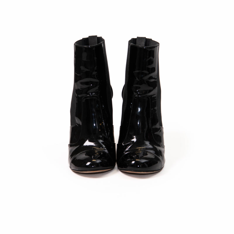 Chanel Black Patent Leather & Gold Chain Boots Size 39.5