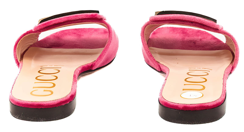 Gucci Rose Pink Velvet Crystal GG Slides Size 37