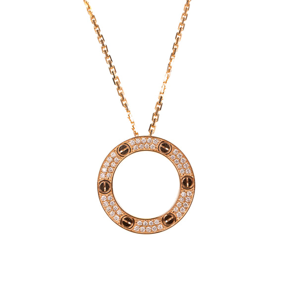 Cartier Rose Pink Gold Pavé Love Pendant