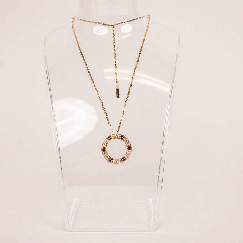 Cartier Rose Pink Gold Pavé Love Pendant