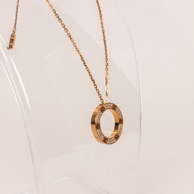 Cartier Rose Pink Gold Pavé Love Pendant
