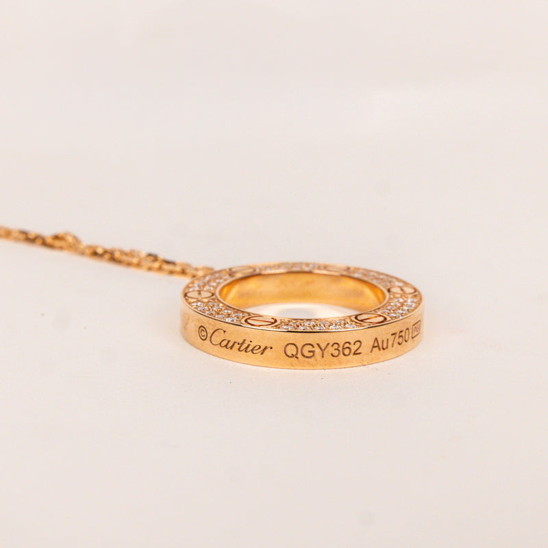 Cartier Rose Pink Gold Pavé Love Pendant