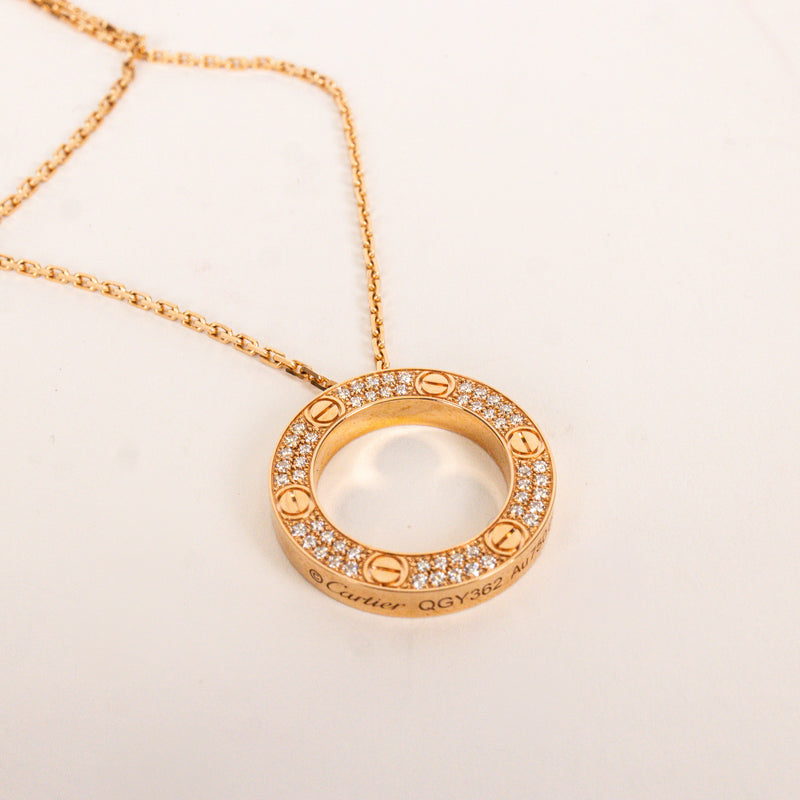 Cartier Rose Pink Gold Pavé Love Pendant