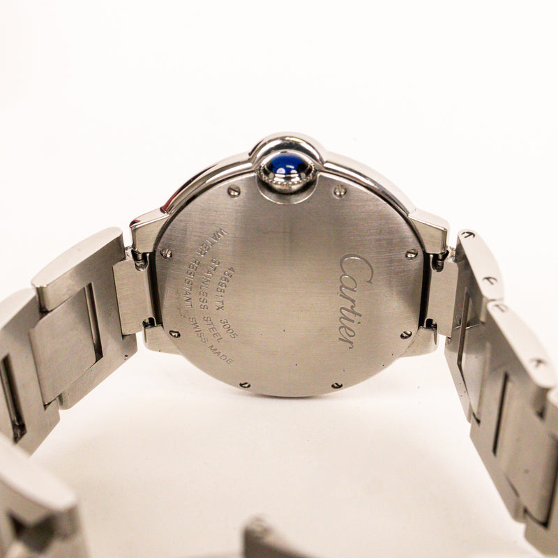 Cartier Stainless Steel Ballon Bleu 36mm Diamond Bezel Watch