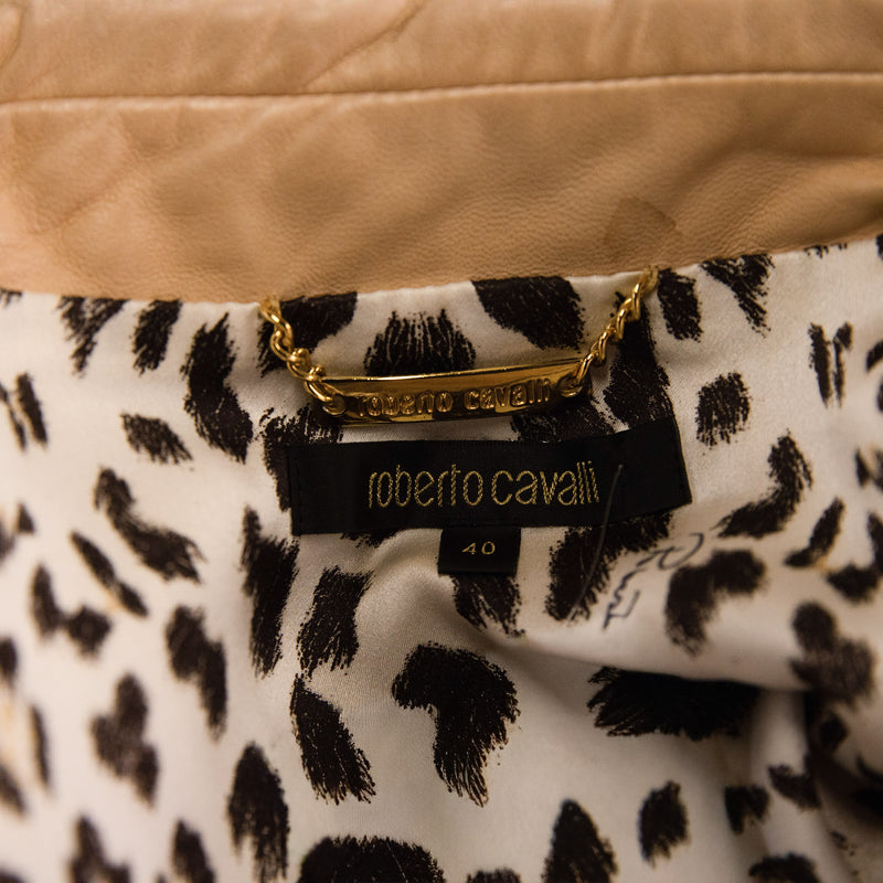 Roberto Cavalli Beige Nude Top Stitch Leather Jacket Size 40