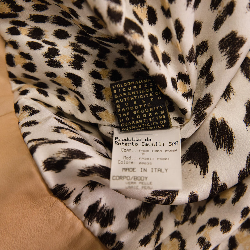 Roberto Cavalli Beige Nude Top Stitch Leather Jacket Size 40