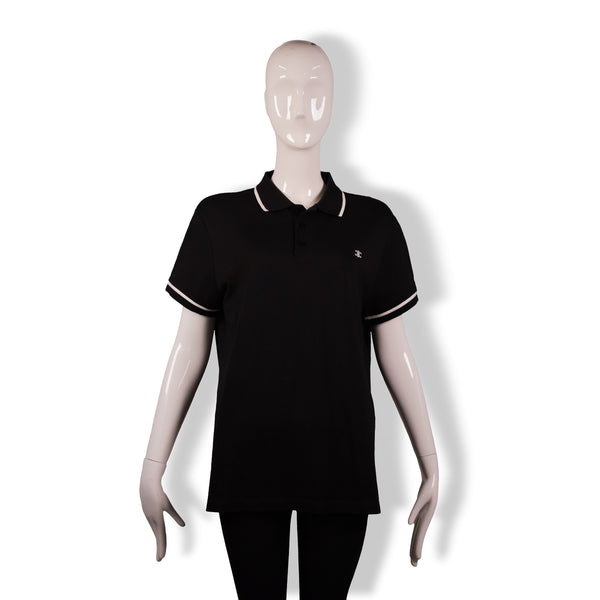 Celine Black White Striped Collar Polo Top Size S