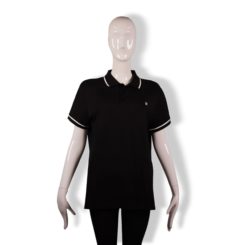 Celine Black White Striped Collar Polo Top Size S