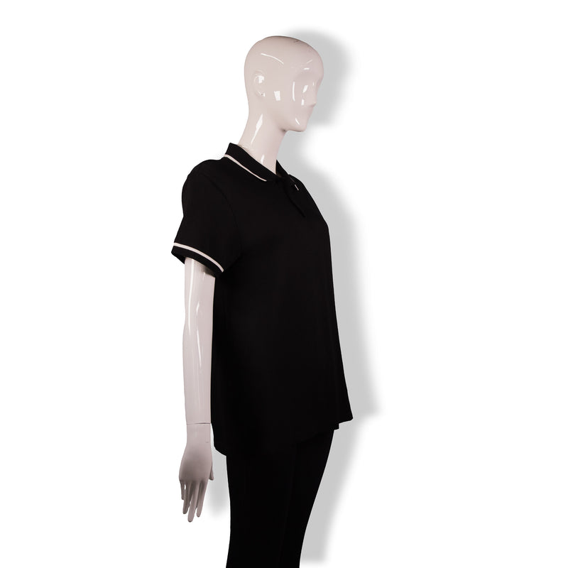 Celine Black White Striped Collar Polo Top Size S