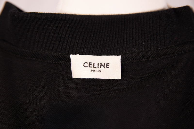 Celine Black White Striped Collar Polo Top Size S