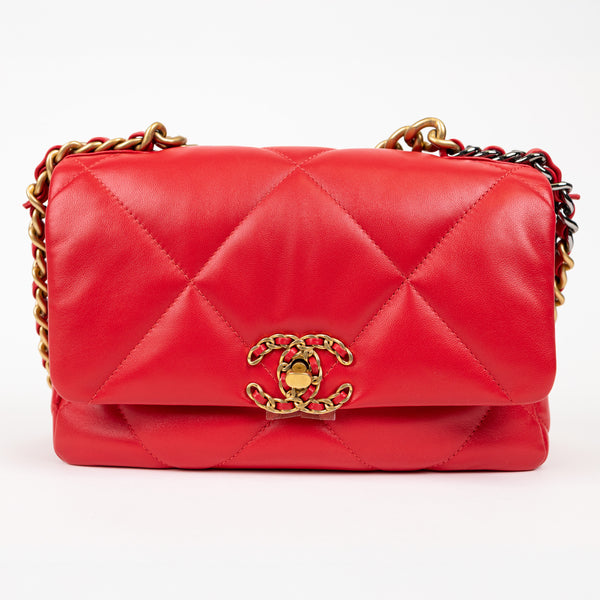 Chanel Red Lambskin Quilted 19 Shoulder Bag