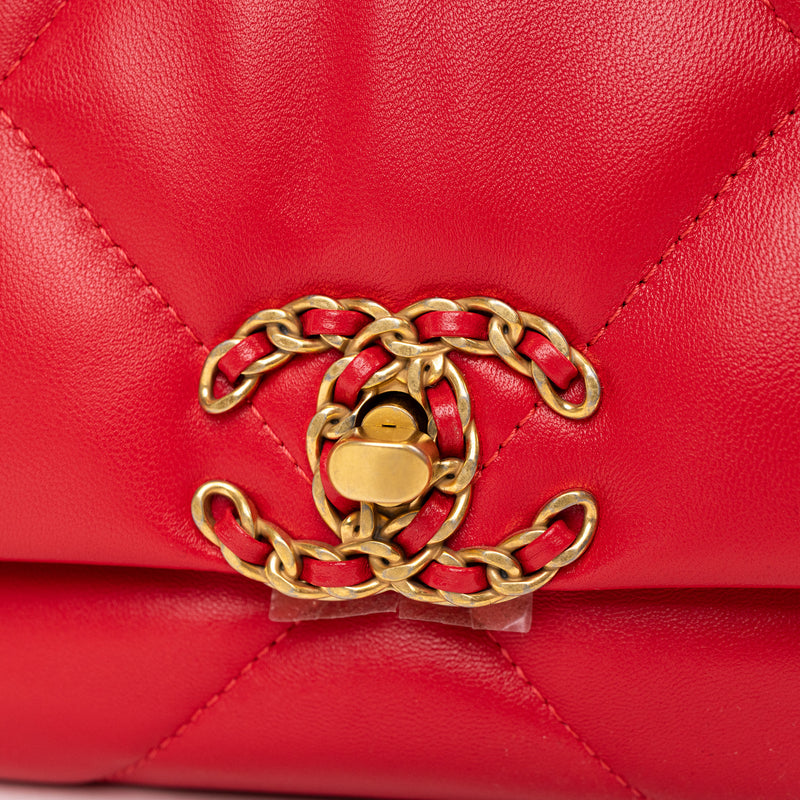 Chanel Red Lambskin Quilted 19 Shoulder Bag
