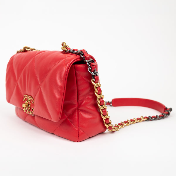 Chanel Red Lambskin Quilted 19 Shoulder Bag