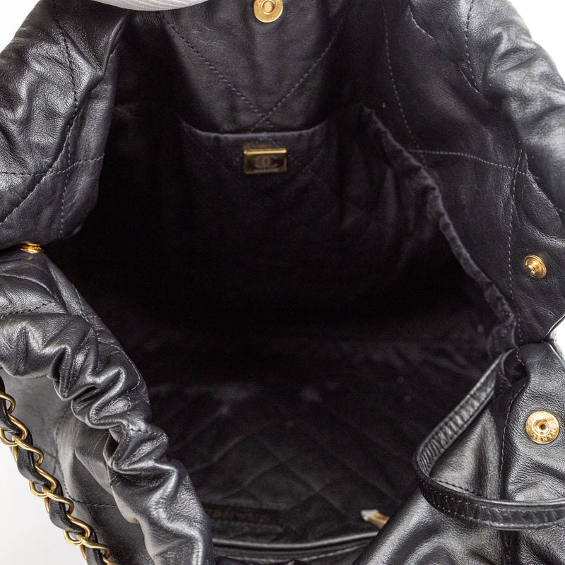Chanel 22 Black Diamond Quilted Leather Bag with Pochette and Gold Hardware
